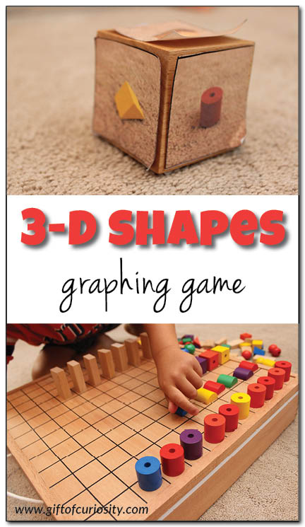 This 3-D shapes graphing game is a playful way to help kids learn their 3-D shapes through games. Kids won't even know they are learning! || Gift of Curiosity
