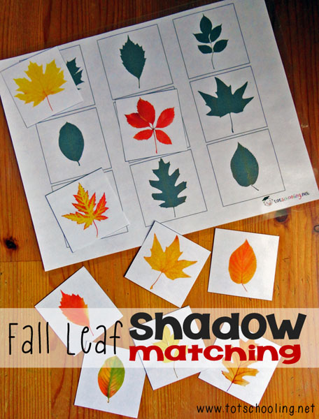 Fall leaf shadow matching activity from Totschooling