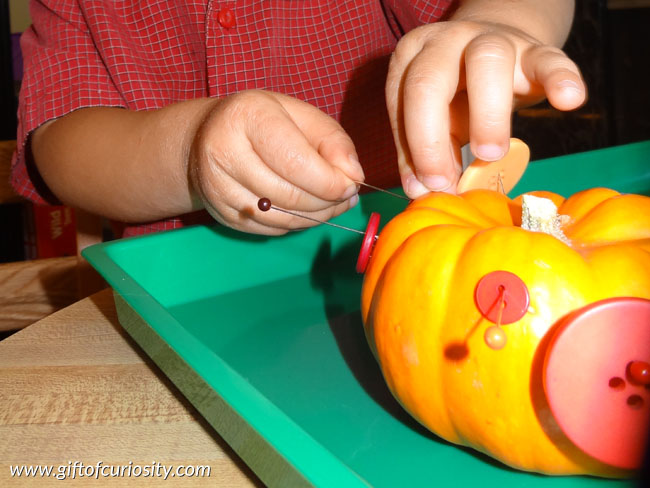 Fine motor activities with pumpkins 1 - pinning pumpkins