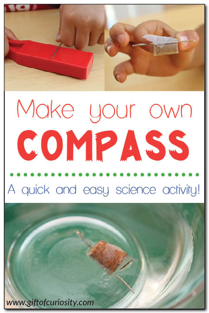 Make your own compass! You can make a functioning and accurate compass using basic materials found in your home. Learn how with this simple tutorial! #geography #handsonscience || Gift of Curiosity