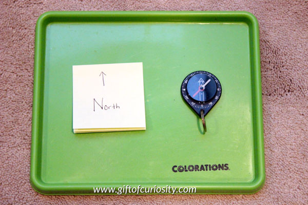 Montessori directionality activities: Find North using a compass. #geography #handsonlearning || Gift of Curiosity
