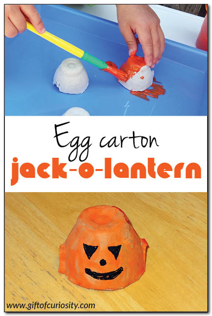 Egg carton jack-o-lantern craft. This is a super cute #Halloween craft that kids can make. Great for toddlers and older kids alike! || Gift of Curiosity