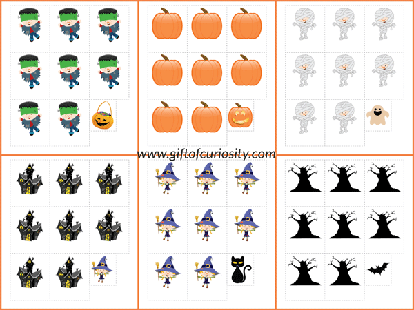 A set of 6 free and fully customizable Halloween search games that you can use to teach letters, numbers, shapes, colors, sight words, math facts, & more! #Halloween #freeprintables || Gift of Curiosity