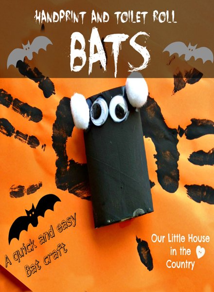 Handprint and toilet roll bat craft from Our Little House in the Country