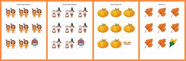 Free Thanksgiving printable: A Thanksgiving-themed search game you can customize to help your child work on letters, numbers, sight words, math facts, shapes, colors, and more! #freeprintables || Gift of Curiosity