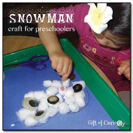 Cotton ball snowman craft for preschoolers from Gift of Curiosity