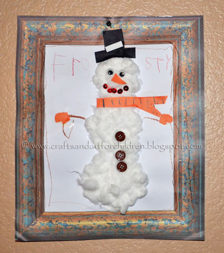 Framed cottonball snowman craft from Artsy Momma