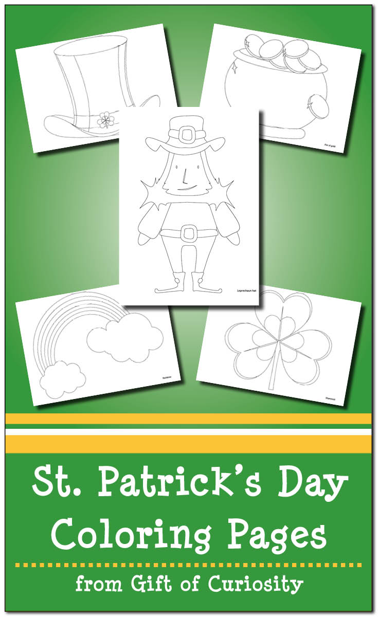 Free St. Patrick's Day coloring pages with five different images. This could be a fun way to keep the kids busy for a bit ahead of St. Patrick's Day. || Gift of Curiosity