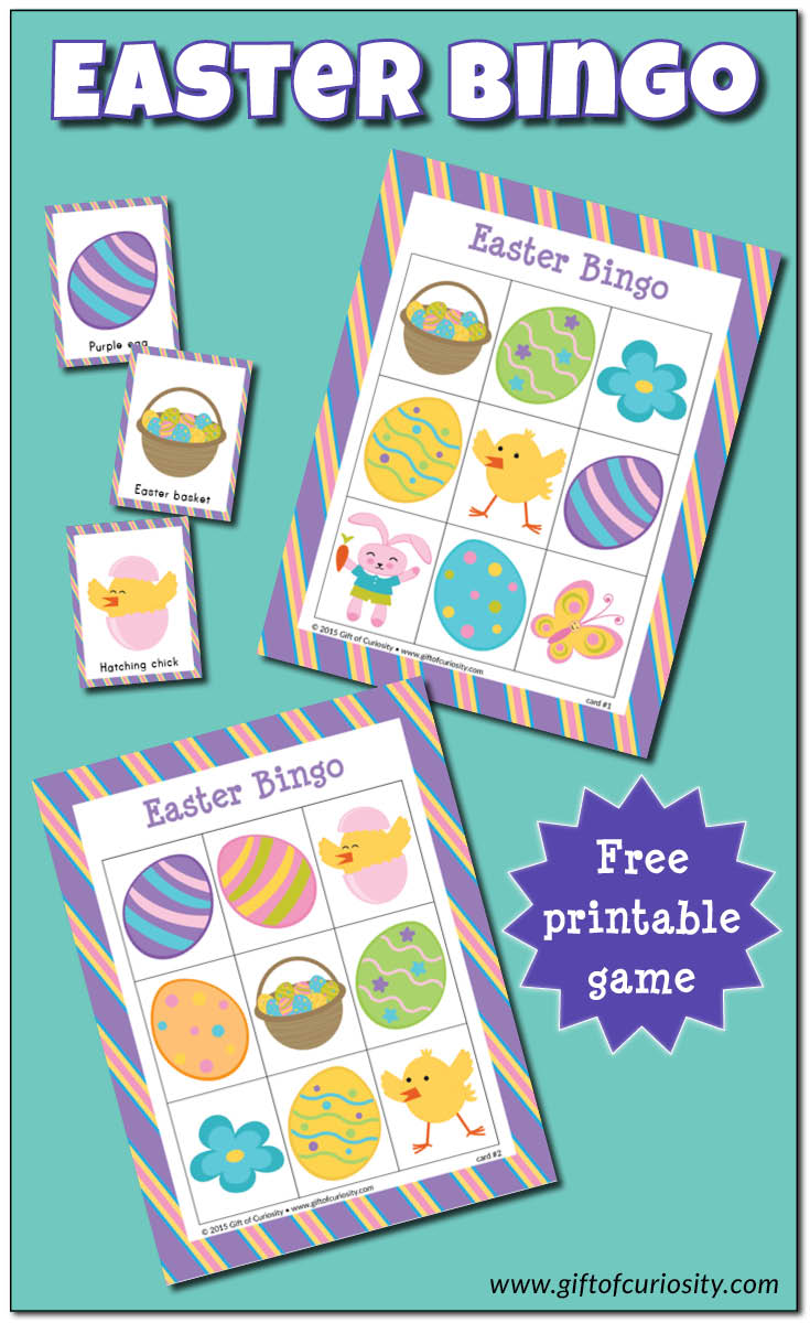 Free printable Easter Bingo game with 10 different playing cards for hours of Easter Bingo fun! || Gift of Curiosity