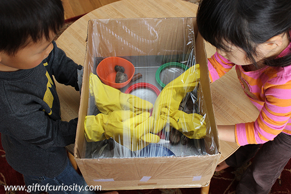 Make your own astronaut glove box to show kids how astronauts and scientists study moon rocks and other specimens in space. || Gift of Curiosity