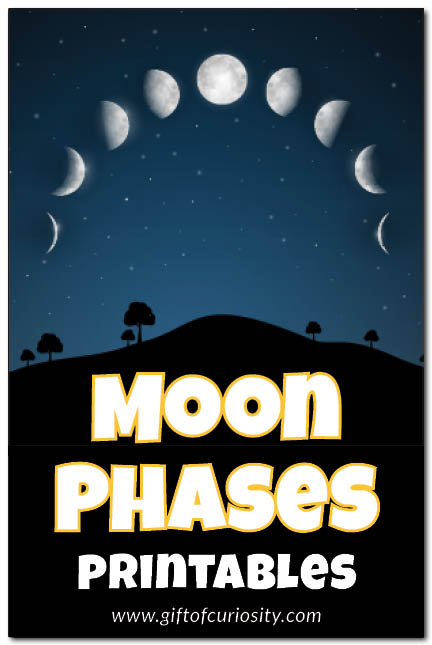 3 different phases of the moon printables for kids who are learning about the moon || Gift of Curiosity