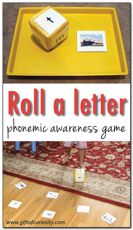 Roll a letter phonemic awareness game {101 ways to teach the alphabet} - a simple game for helping kids learn the sounds letters make and recognize the first sounds of words || Gift of Curiosity