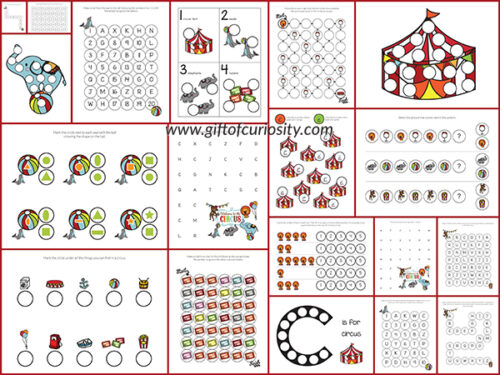 Circus Do-a-Dot Printables {free} - Gift of Curiosity