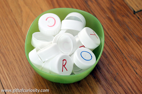 Shoot the Letters into the Goal: A simple letter learning activity that is sure to appeal to your kids. I've gotta try this creative idea! || Gift of Curiosity