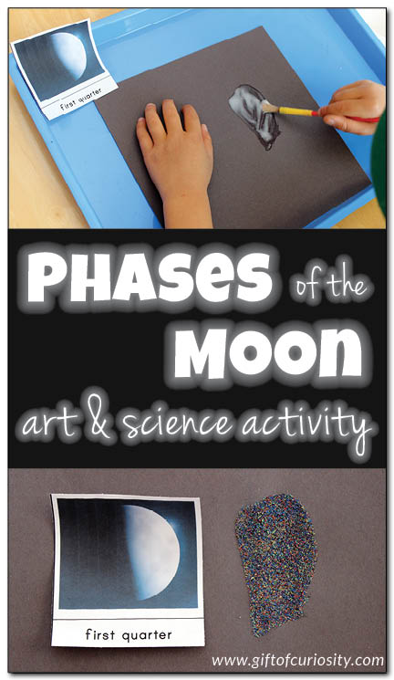 Phases of the moon art and science activity. What a fun idea for teaching kids about the moon! I'm going to have to try this out! || Gift of Curiosity