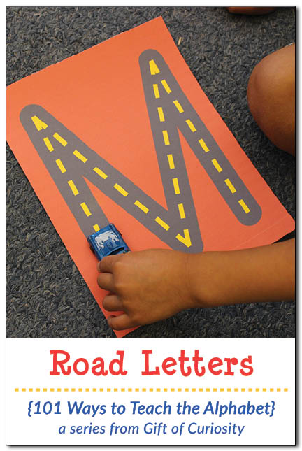 FREE printable Road Letters. Use your child's love of cars to encourage him or her to learn the letters of the alphabet! This is a great tool for helping kids practice writing letters with the correct stroke order. #freeprintable #letters #alphabet #preschool || Gift of Curiosity