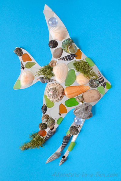 Seashell and beach glass collage from Adventure in a Box