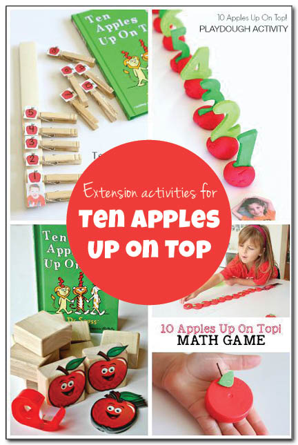 Extension activities for Ten Apples Up on Top featuring math, fine motor, sensory, art, and other activities for preschoolers and early elementary students. || Gift of Curiosity