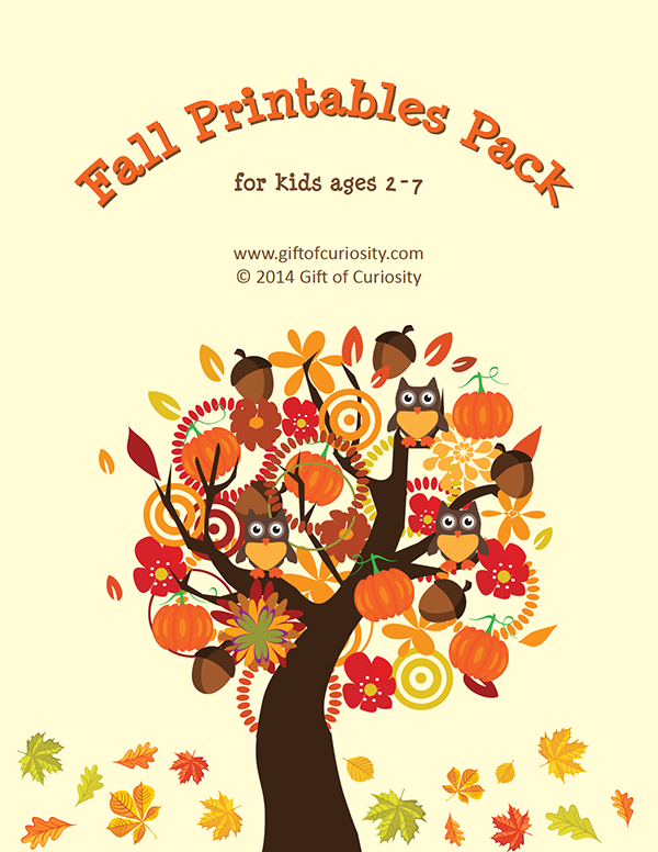 Fall Printables Pack with 71 fall-themed activities and worksheets for kids ages 2-7. Includes work on colors, shapes, puzzles, number identification, letters, and more! This is such an adorable learning resource! || Gift of Curiosity