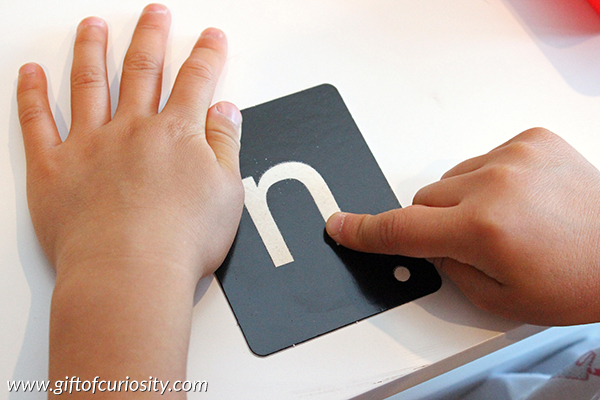How I use Montessori sandpaper letters as a foundational tool for teaching my kids proper letter formation. || Gift of Curiosity