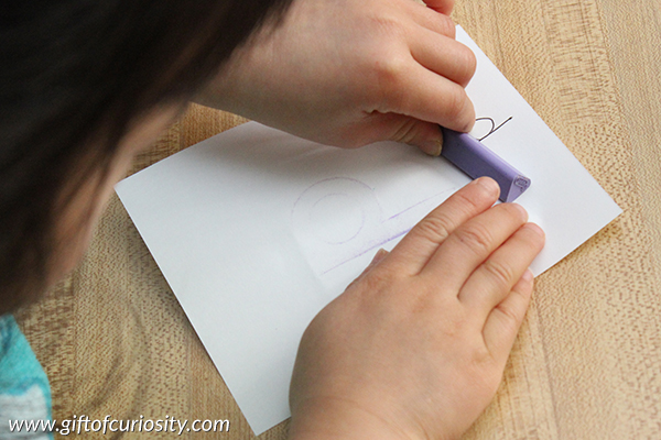 Alphabet crayon rubbings: A fun way to teach the alphabet and help kids learn their letters. Great for fine motor practice too! || Gift of Curiosity