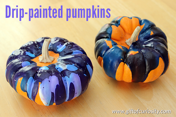 Drip-painted pumpkins - a beautiful way to decorate pumpkins for Halloween! OMG I love this! || Gift of Curiosity