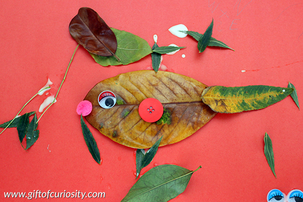 Leaf collages: Create a colorful collection of characters using fall leaves with this open-ended art project for kids || Gift of Curiosity