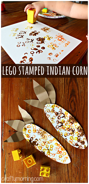 Lego stamped Indian corn from Crafty Morning