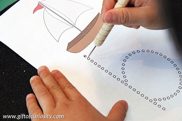 Free Montessori-inspired Letter Pin Punching Pages to help kids learn their letters while developing the fine motor control needed for writing. Letter pin punching is a great way to teach the alphabet! || Gift of Curiosity