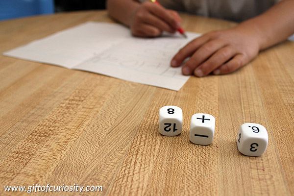 Addition and subtraction practice with numbered dice - Gift of Curiosity