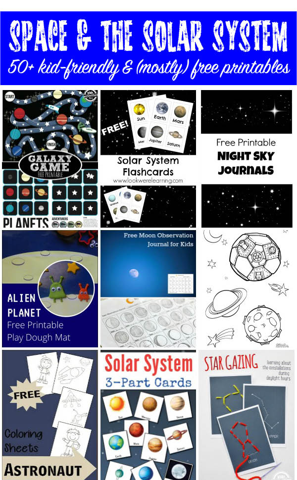 More than 50 (mostly) free Space and Solar System Printables for kids. Excellent printable resources for learning about the planets, the universe, the moon, constellations, and astronauts. || Gift of Curiosity