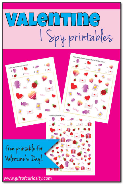Free Valentine I Spy Printables. What a fun idea to do with the kids this Valentine's Day! || Gift of Curiosity