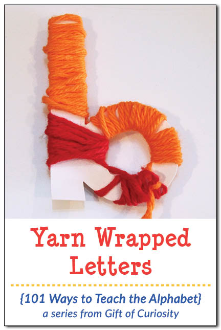 Yarn Wrapped Letters are a fun way to teach the alphabet. With yarn wrapped letters, kids not only learn their letters but they create works of art AND develop fine motor skills at the same time! Great for preschoolers! || Gift of Curiosity