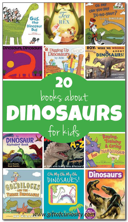20 books about dinosaurs for kids, with reviews and suggested ages. Includes both fiction and non-fiction children's books about dinosaurs. || Gift of Curiosity