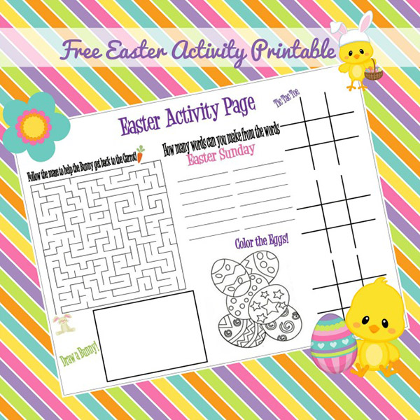 Easter activity sheet from Moms and Munchkins