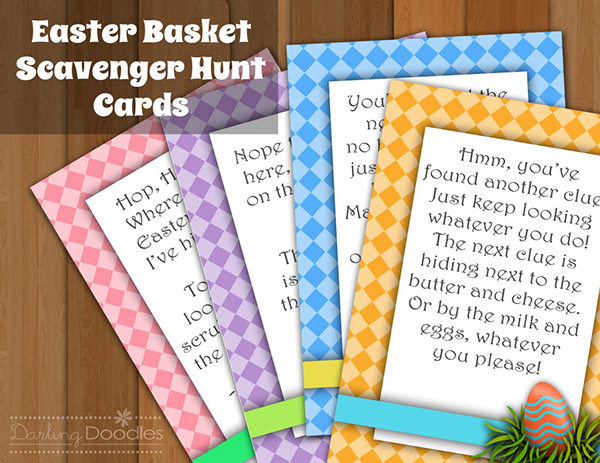 Easter basket scavenger hunt cards from Darling Doodles