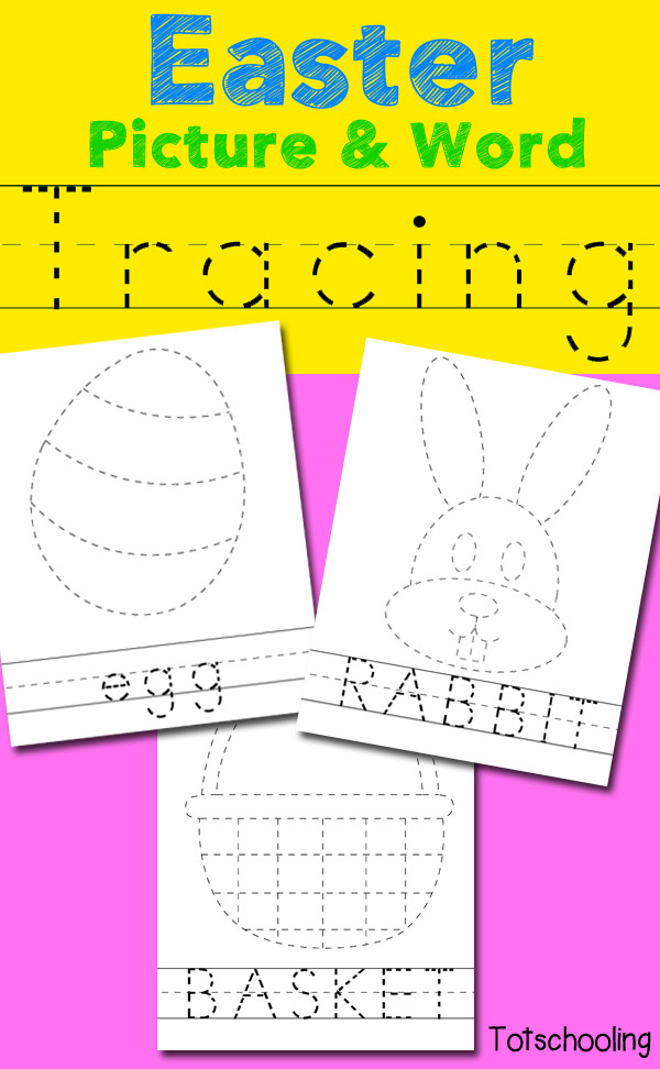 Easter picture and word tracing from Totschooling