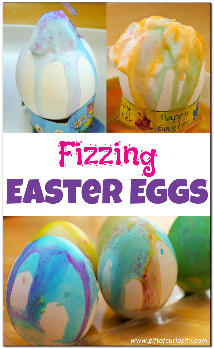 Fizzing Easter eggs: This year, don't just dye your eggs, make fizzing Easter eggs that combine art, fine motor development, and science into one gorgeous way to decorate your eggs for Easter! || Gift of Curiosity