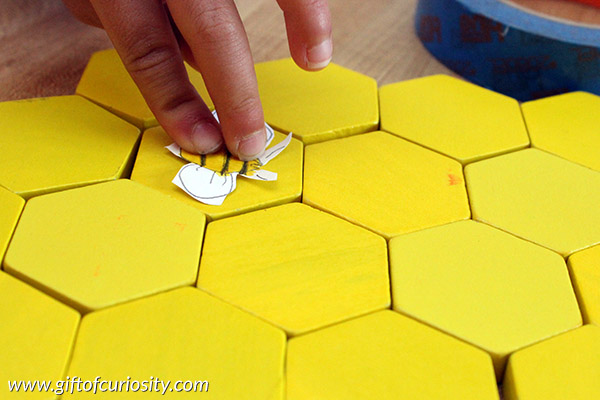 Make a beehive model from pattern blocks to learn about bees, geometry, and patterns. This would be great for a preschool bee unit! || Gift of Curiosity