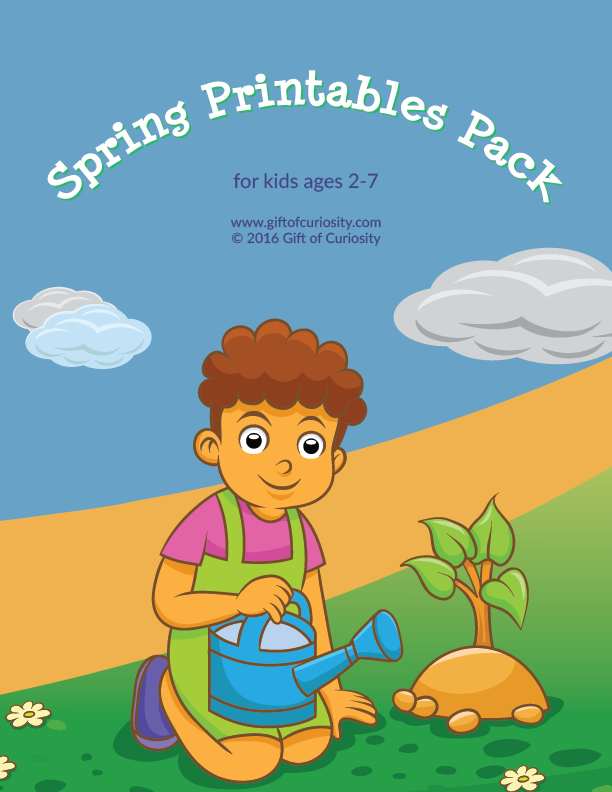 Spring Printables Pack with 70+ spring activities and worksheets for kids ages 2-7. What a great resource for homeschools or preschools for spring learning featuring flowers, insects, rainbows, and more! || Gift of Curiosity
