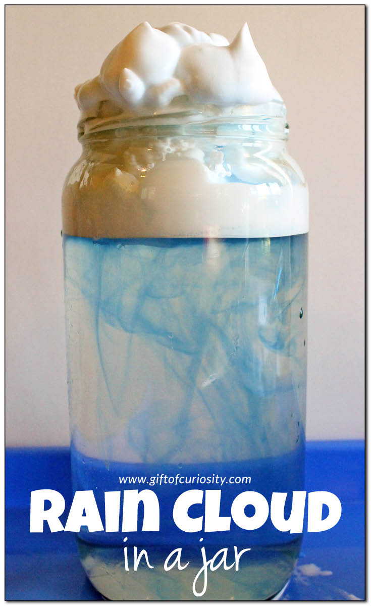 Make a rain cloud in a jar to learn how clouds and rain form. This is a great activity for a weather unit for kids from preschool through elementary school. Gotta try this with my kids soon! || Gift of Curiosity