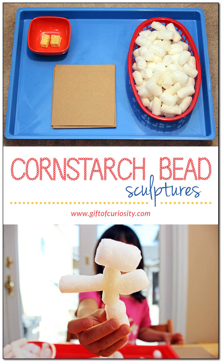 Cornstarch beads (aka, Magic Nuudles) are awesome for making sculptures because they are non-stick when dry, but stick together very well when damp. Learn how your kids can create their own cornstarch bead sculptures and engage in the artistic process. || Gift of Curiosity