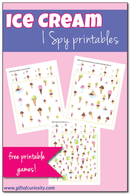 FREE Ice Cream I Spy Printables. Three levels of difficulty so this game can be enjoyed by kids of various ages. || Gift of Curiosity
