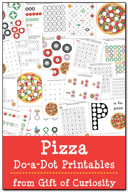 Free Pizza Do-a-Dot Printables that will make your mouth water! Grab these worksheets to help kids ages 2-6 learn shapes, colors, letters, numbers and more!