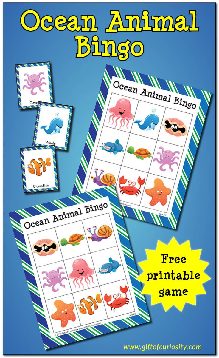 FREE printable Ocean Animal Bingo game || Gift of Curiosity