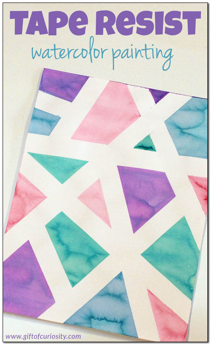 Tape resist watercolor painting - a fun art project for young kids! || Gift of Curiosity