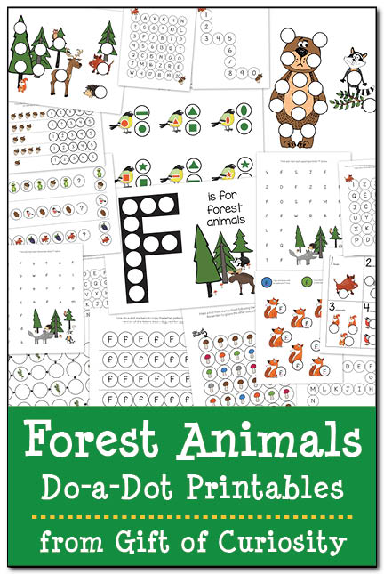 FREE Forest Animal Do-a-Dot Printables with 18 pages of forest animals activities for kids ages 2-6 || Gift of Curiosity