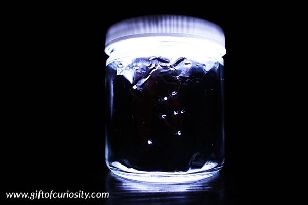 Bring the night sky indoors by making your own constellation in a mason jar. What a great craft for learning about the stars in space! || Gift of Curiosity