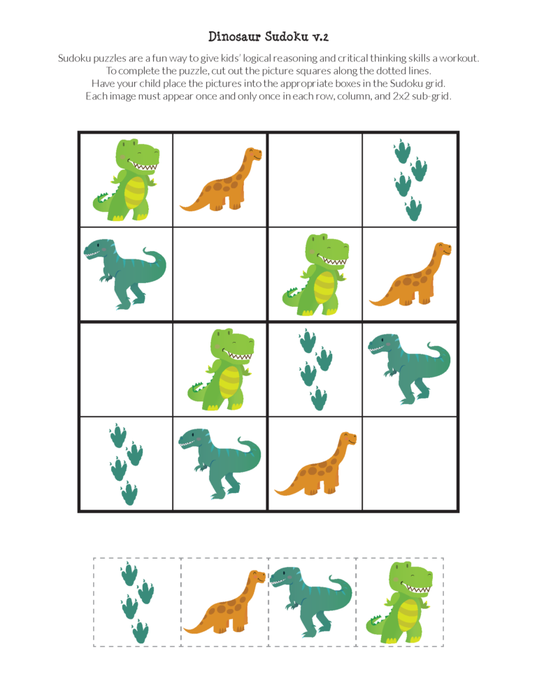 Dinosaur Sudoku Puzzles Gift Of Curiosity