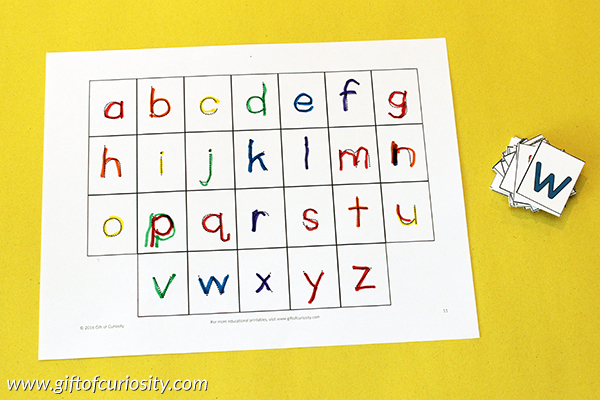 FREE printable Color the Letters activity works on letter recognition, letter formation, fine motor skills, and colors. So many great skills developed with this one simple activity! || Gift of Curiosity